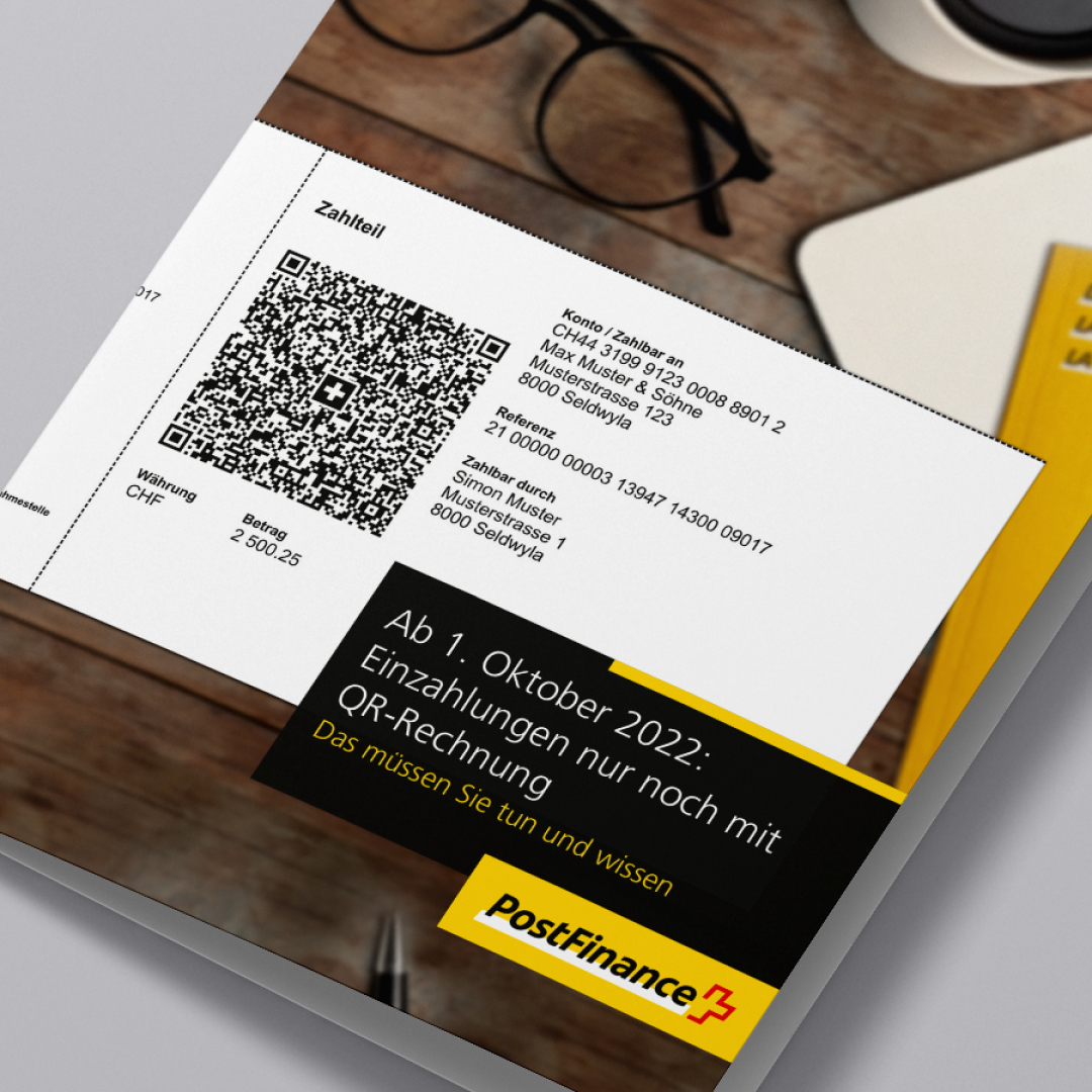 PostFinance QR Rechnung Information Flyer Kreation 